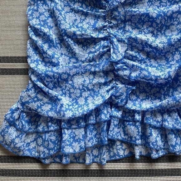Zara Women’s Draped Floral Print Blue &  White Mini Ruffle Skirt - Picture 10 of 12